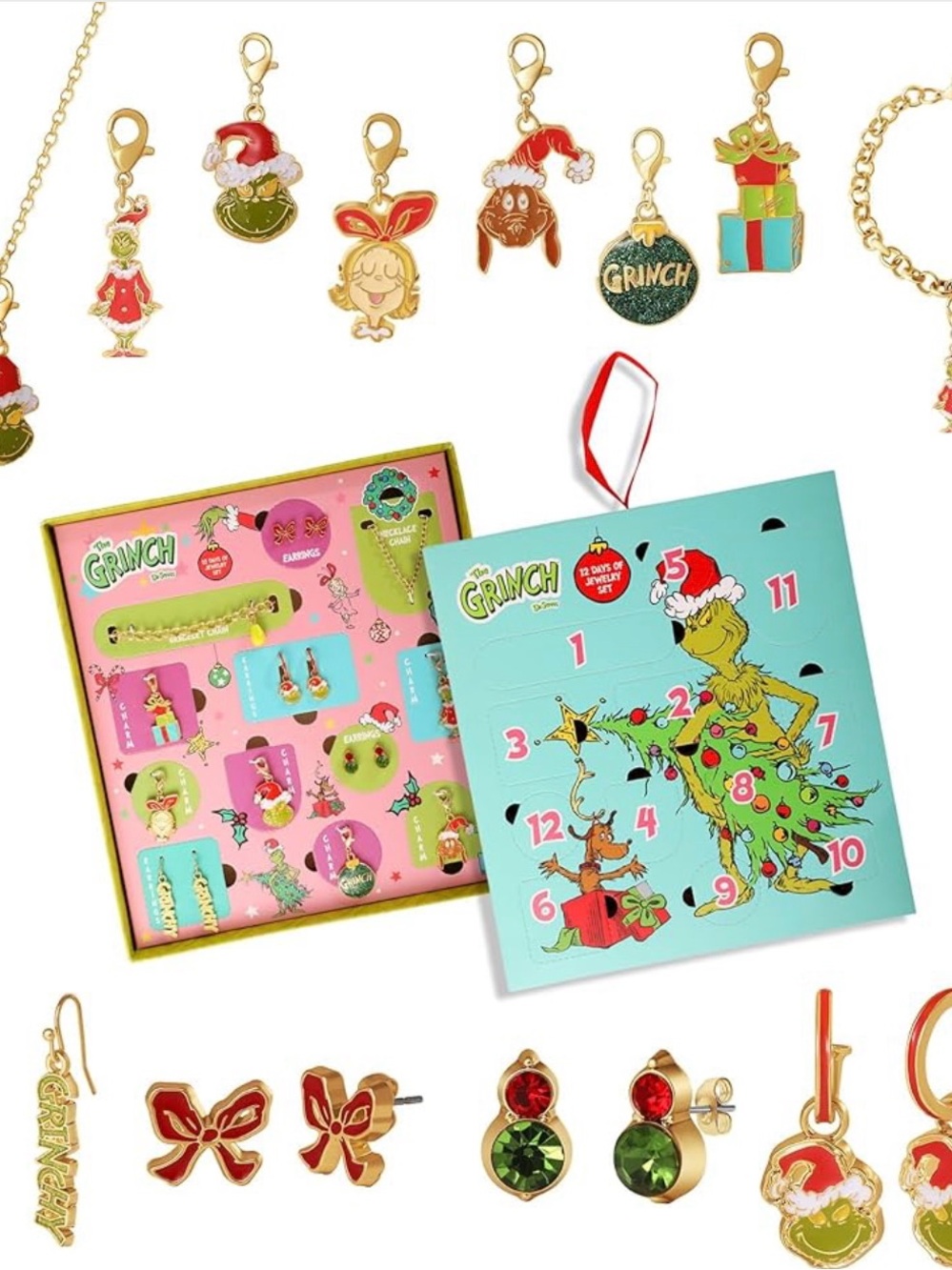 The Grinch Dr Seuss 12 Day Jewelry pieces - Green & Red